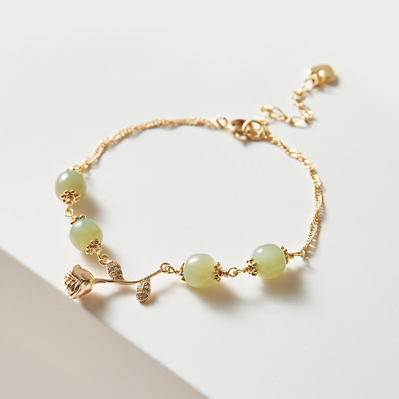 Hetian Jade 14K Gold Plated Luck Chain Bracelet