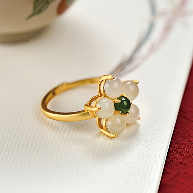 Hetian Jade Adjustable Peach Blossom Ring