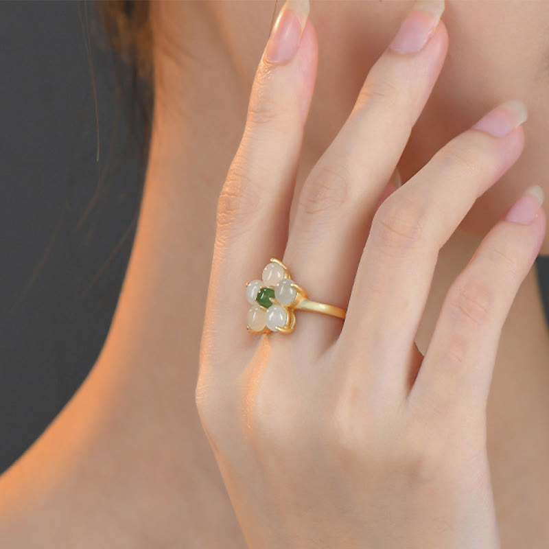 Hetian Jade Adjustable Peach Blossom Ring