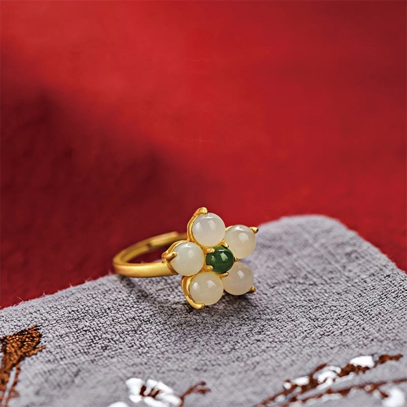Hetian Jade Adjustable Peach Blossom Ring