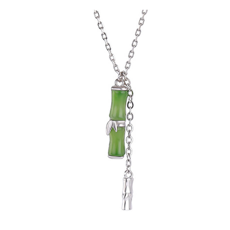 Hetian Jade Bamboo Abundance Necklace in 925 Silver