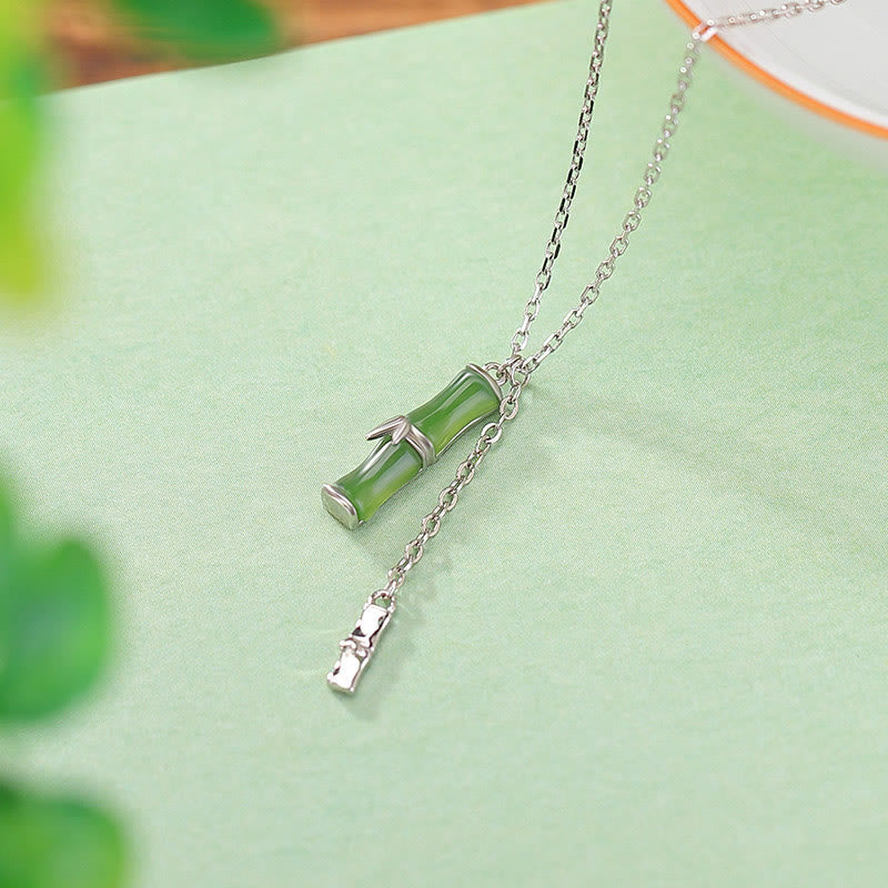 Hetian Jade Bamboo Abundance Necklace in 925 Silver