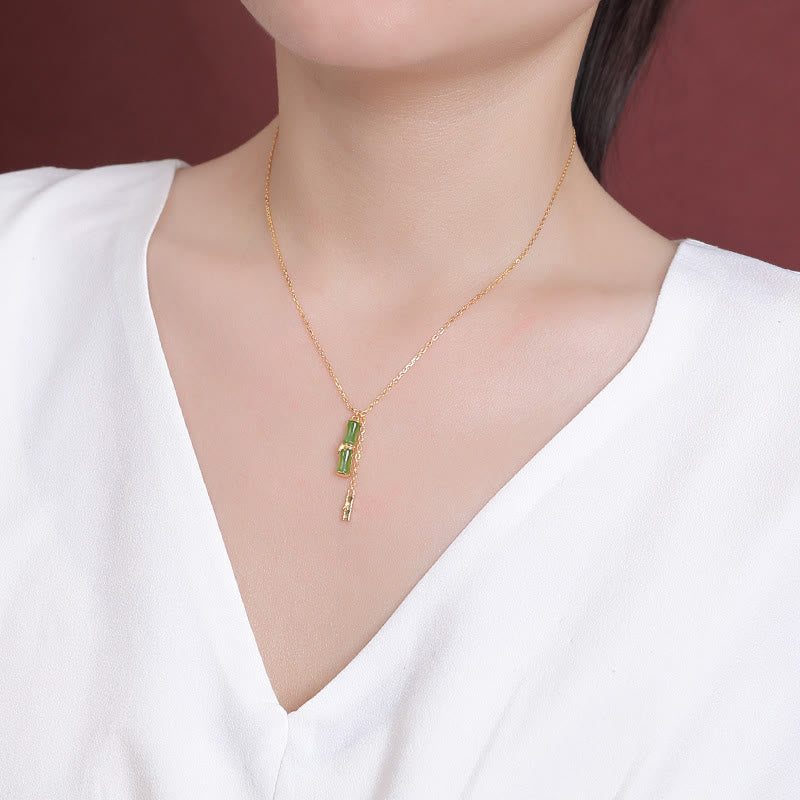 Hetian Jade Bamboo Abundance Necklace in 925 Silver