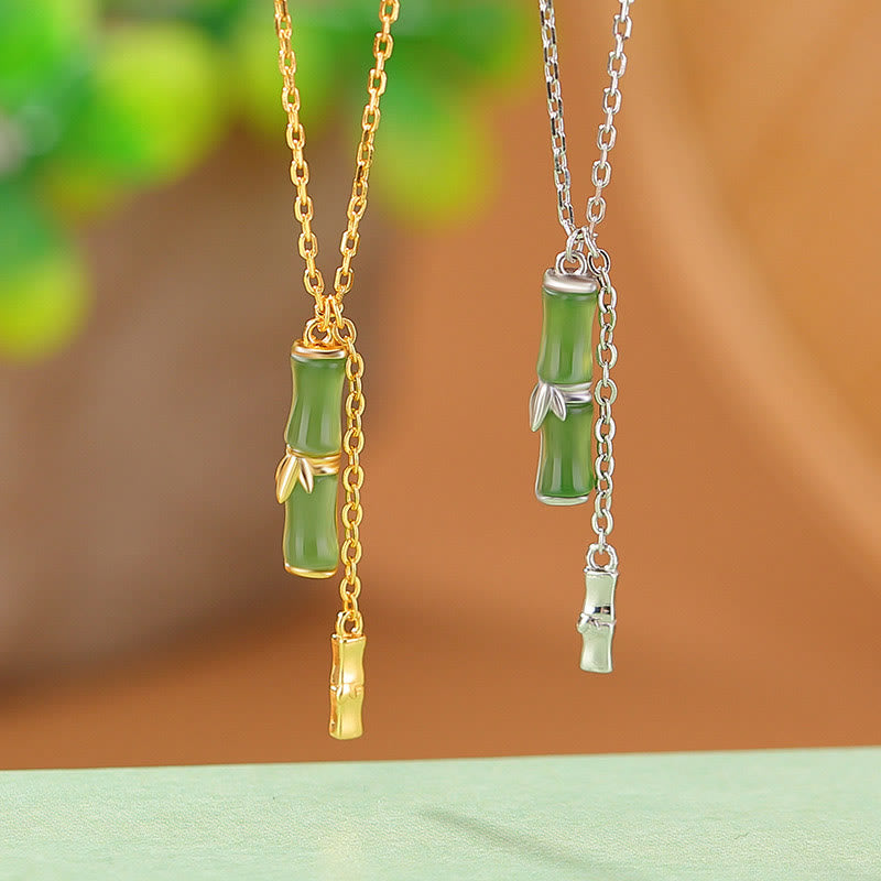 Hetian Jade Bamboo Abundance Necklace in 925 Silver