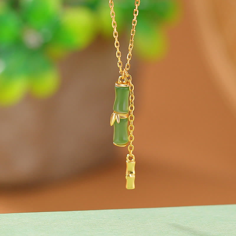 Hetian Jade Bamboo Abundance Necklace in 925 Silver