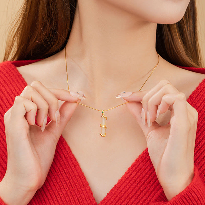Hetian Jade Bamboo Snake Necklace | 925 Sterling Silver