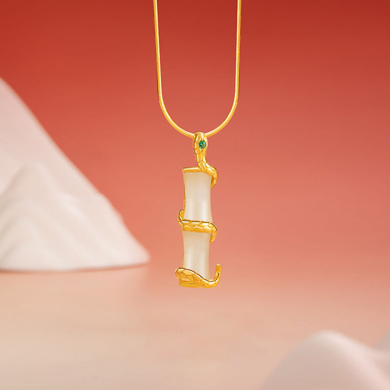 Hetian Jade Bamboo Snake Necklace | 925 Sterling Silver