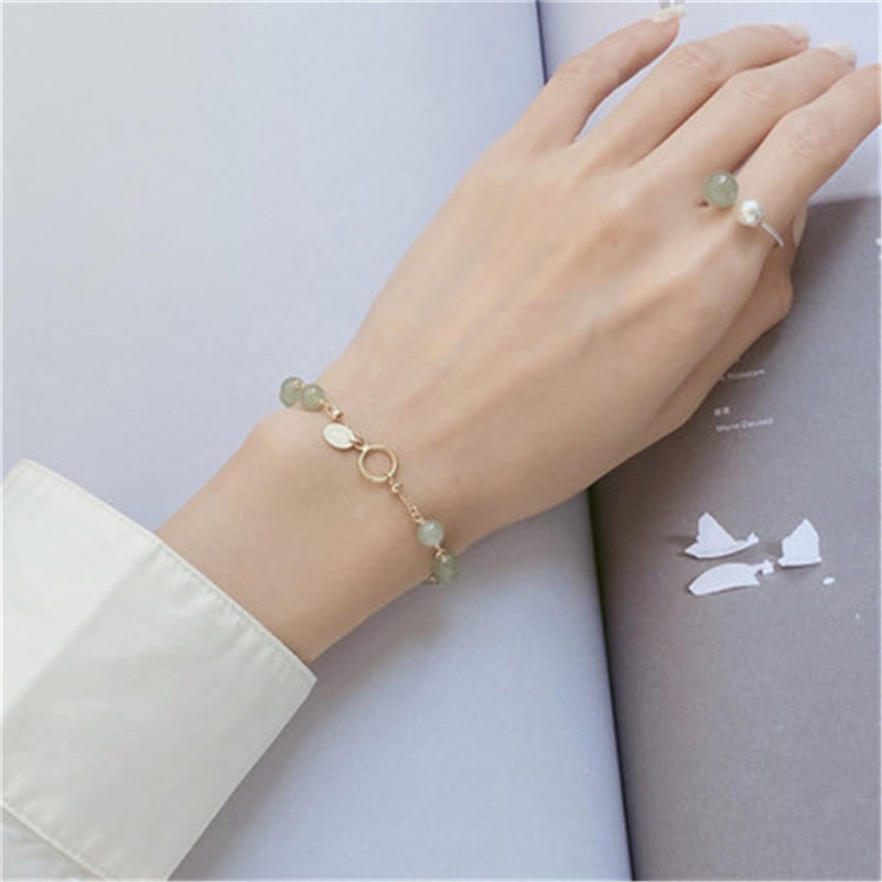 Hetian Jade Beaded Prosperity Bracelet 14k Gold Plated Classic