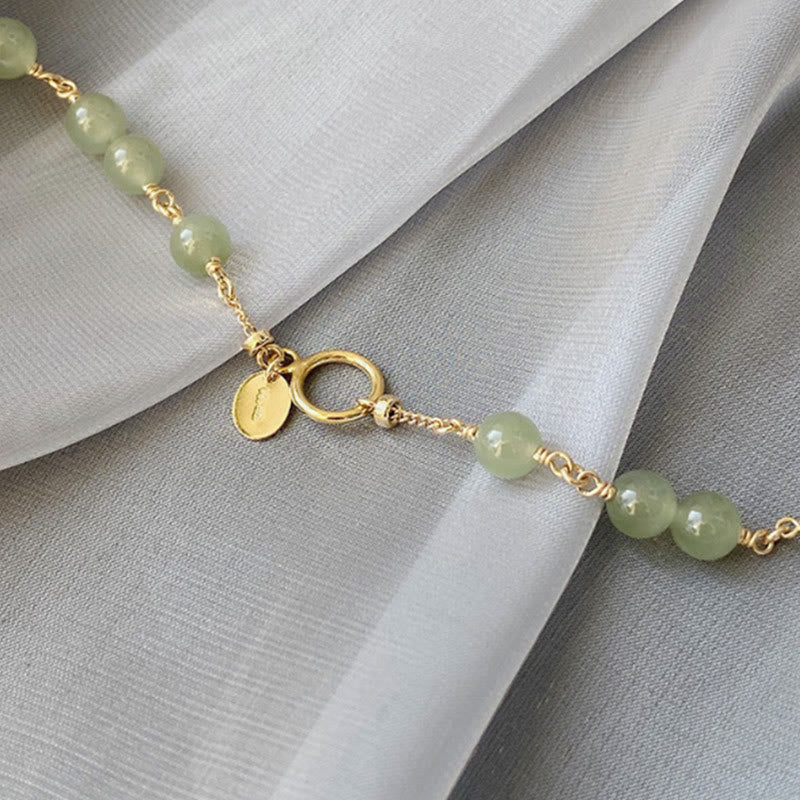 Hetian Jade Beaded Prosperity Bracelet 14k Gold Plated Classic
