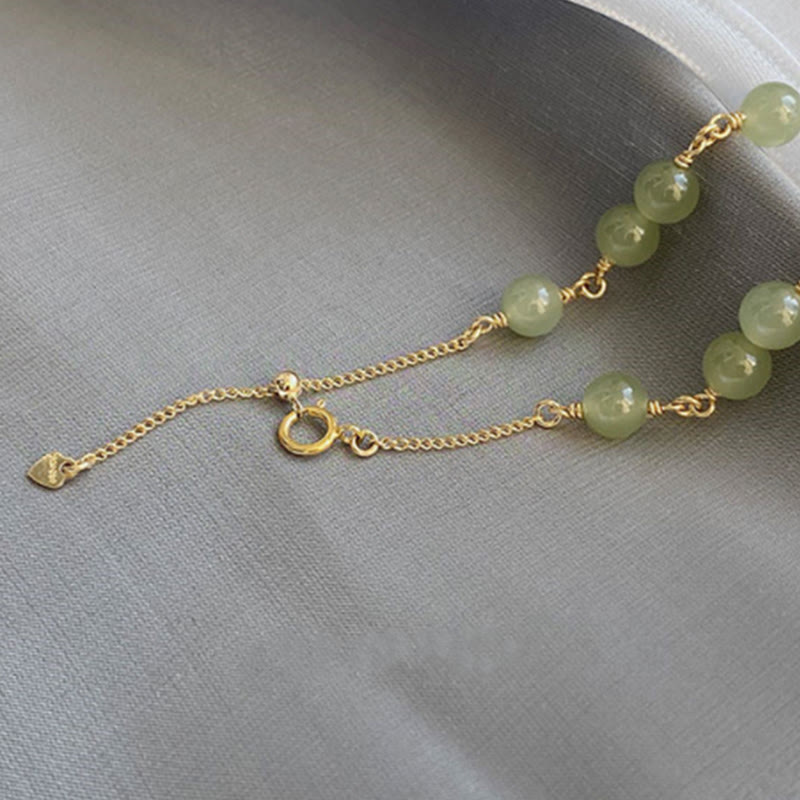 Hetian Jade Beaded Prosperity Bracelet 14k Gold Plated Classic