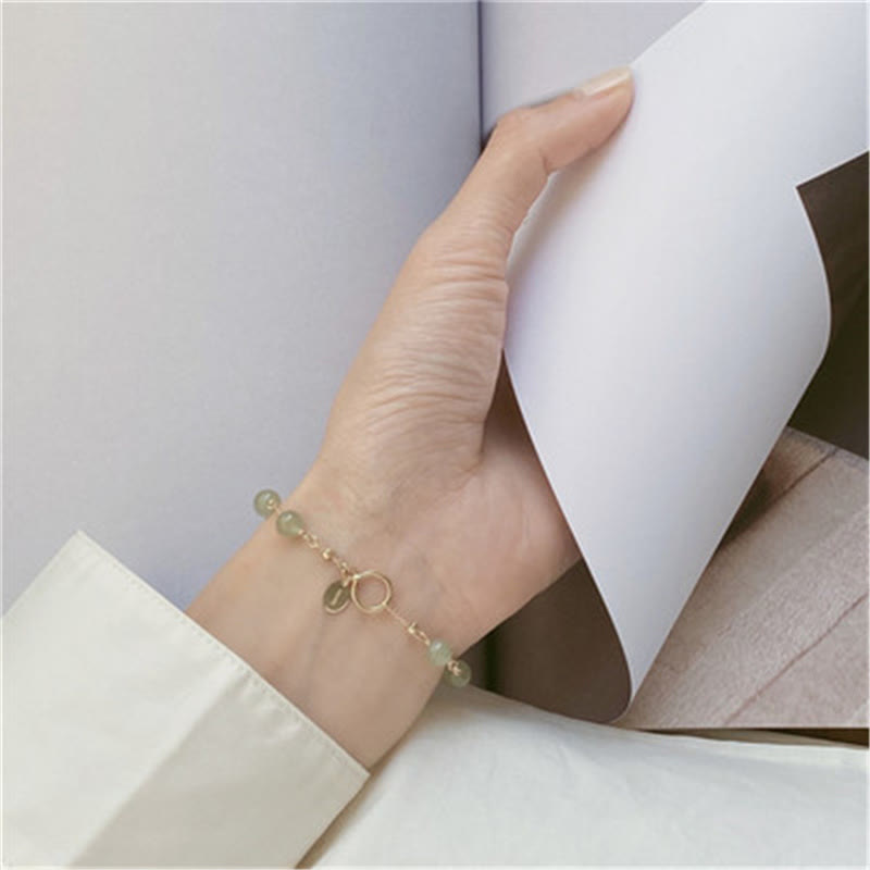 Hetian Jade Beaded Prosperity Bracelet 14k Gold Plated Classic