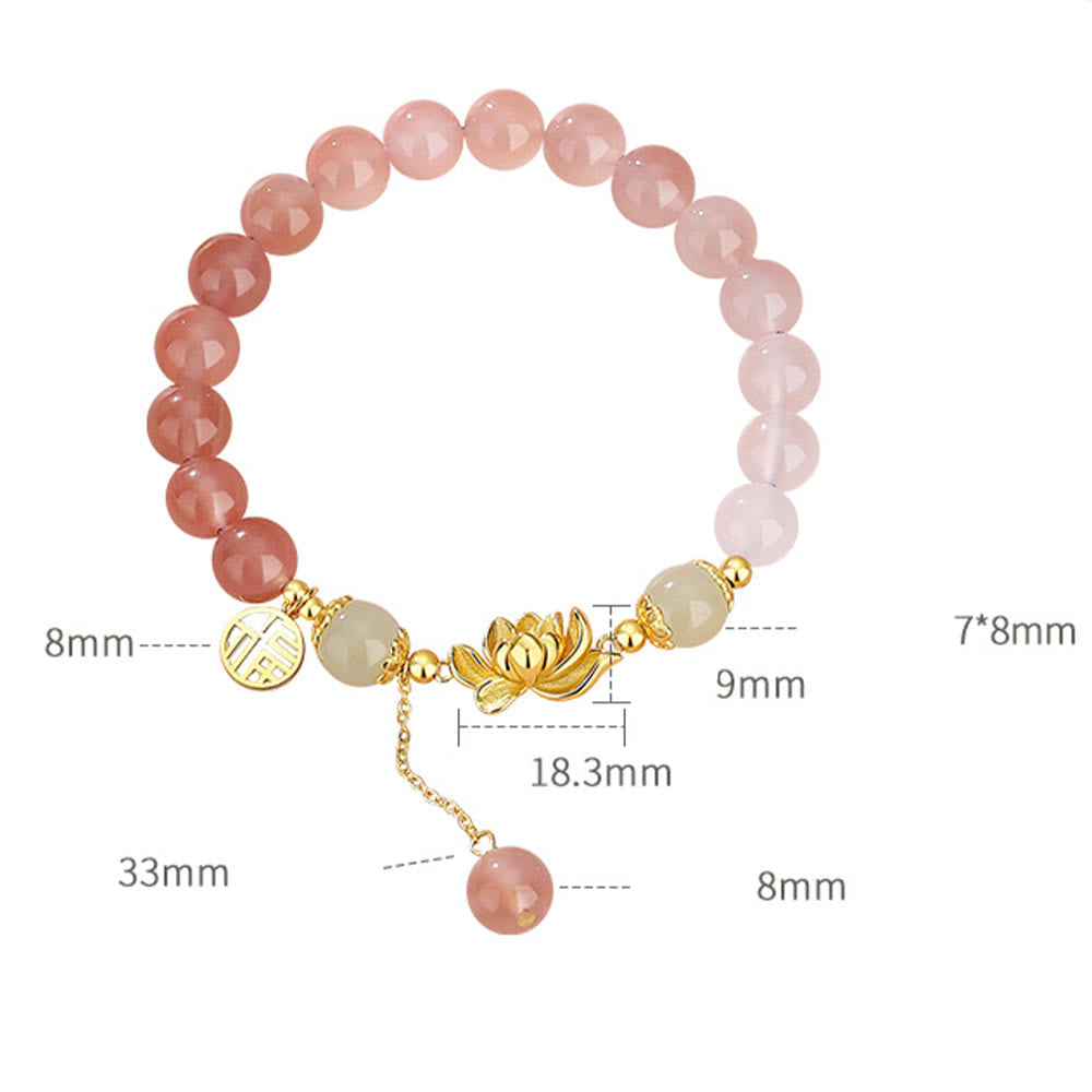 Hetian Jade Bracelet with Agate & Lotus Symbols of Fortune