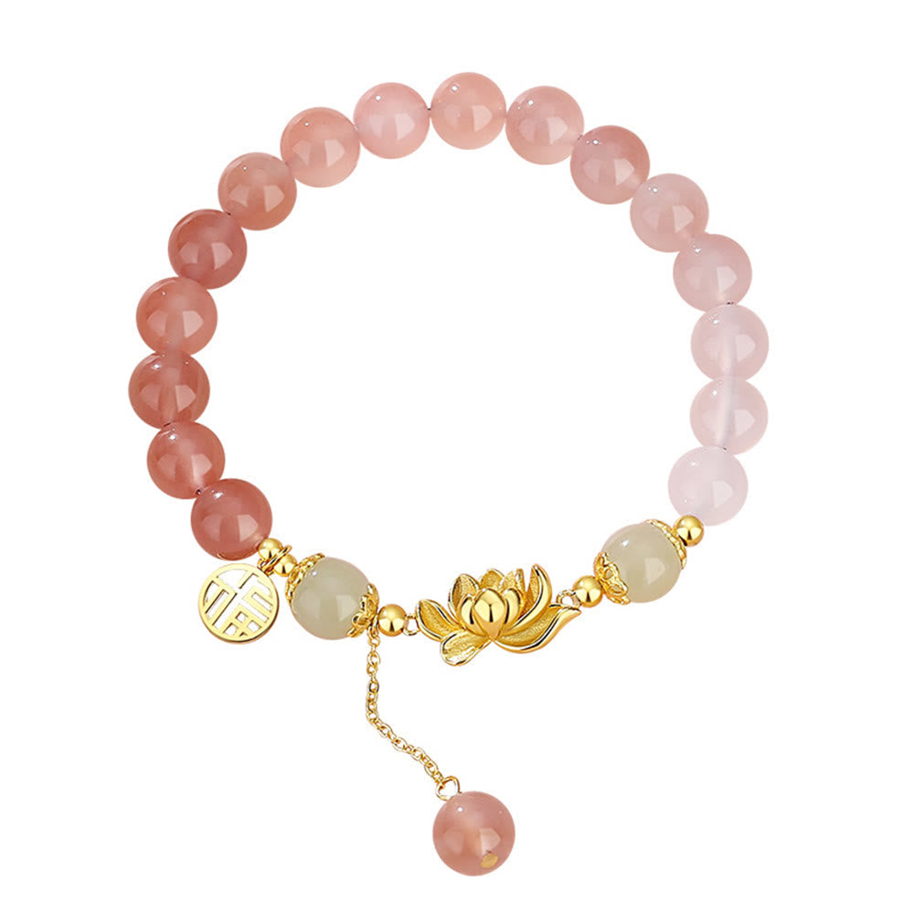 Hetian Jade Bracelet with Agate & Lotus Symbols of Fortune