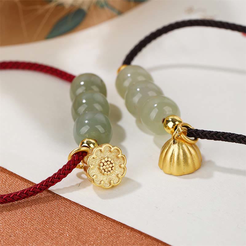 Hetian Jade Bracelet with Lotus Pod for Prosperity & Luck