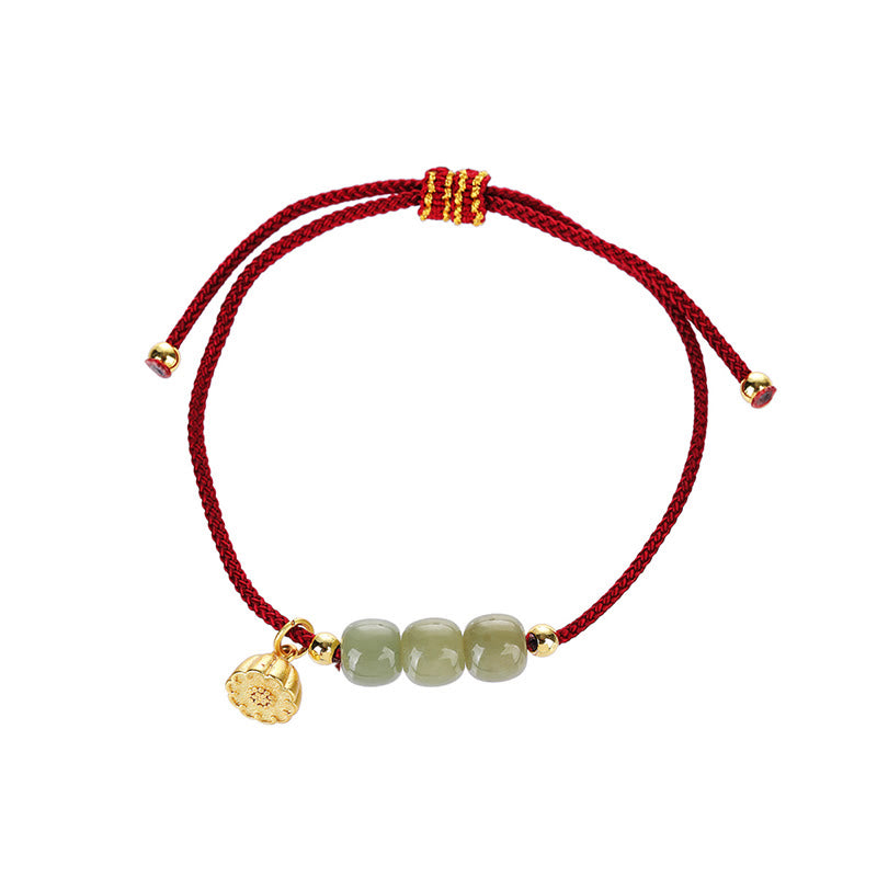 Hetian Jade Bracelet with Lotus Pod for Prosperity & Luck