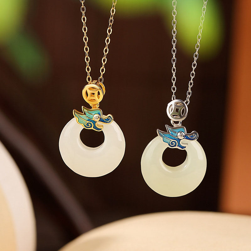 Hetian Jade Dragon Peace Buckle Necklace | Protection & Luck