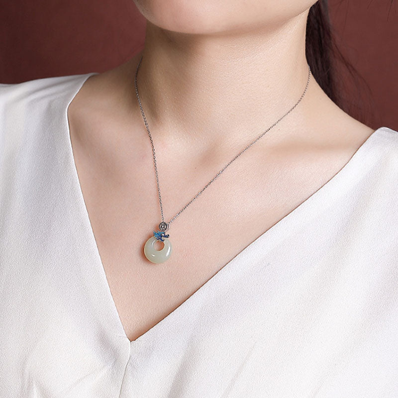 Hetian Jade Dragon Peace Buckle Necklace | Protection & Luck