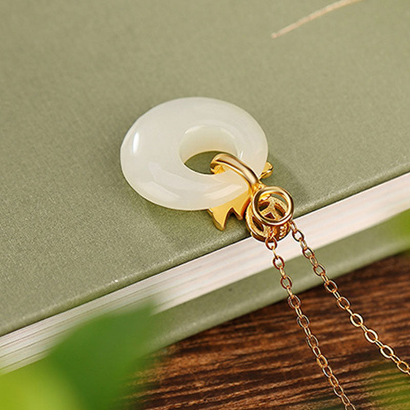 Hetian Jade Dragon Peace Buckle Necklace | Protection & Luck