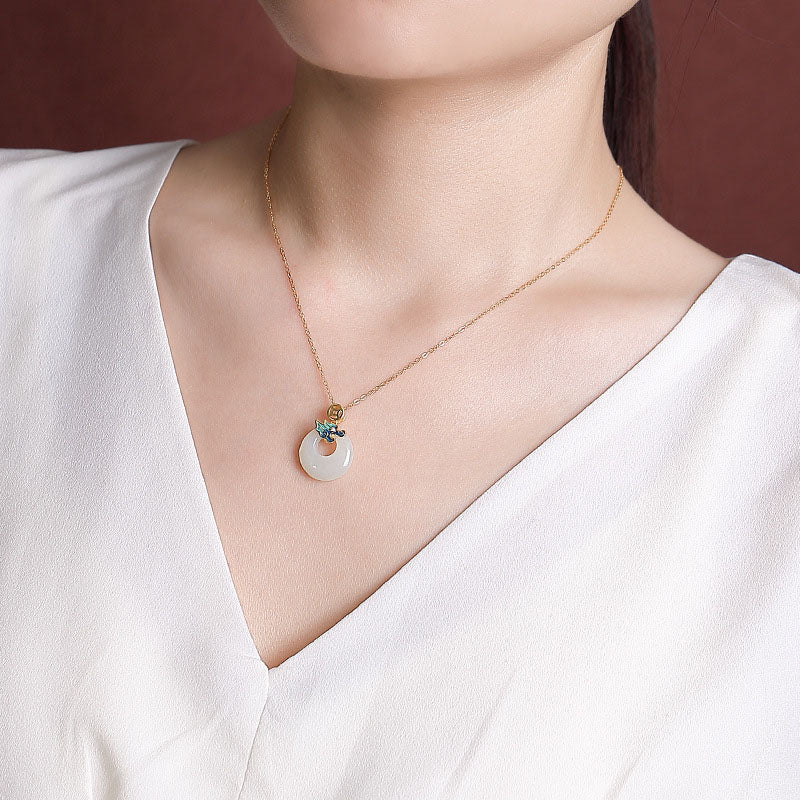 Hetian Jade Dragon Peace Buckle Necklace | Protection & Luck