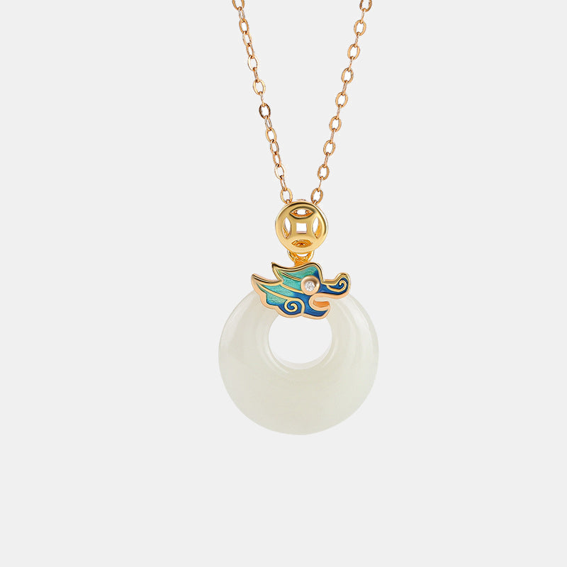 Hetian Jade Dragon Peace Buckle Necklace | Protection & Luck