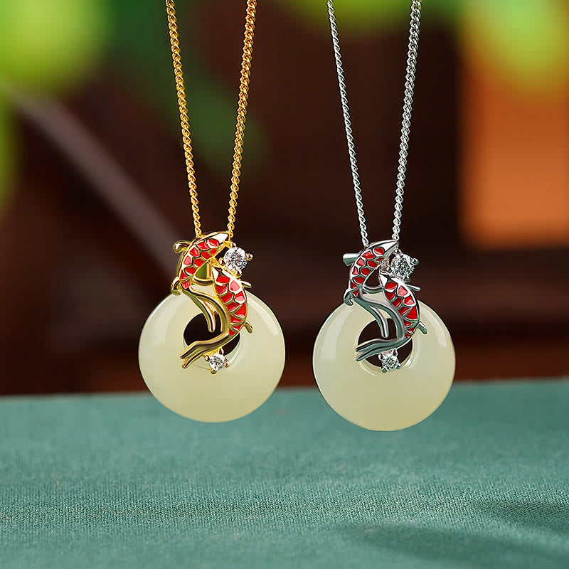 Hetian Jade Koi Fish Peace Buckle Pendant Necklace