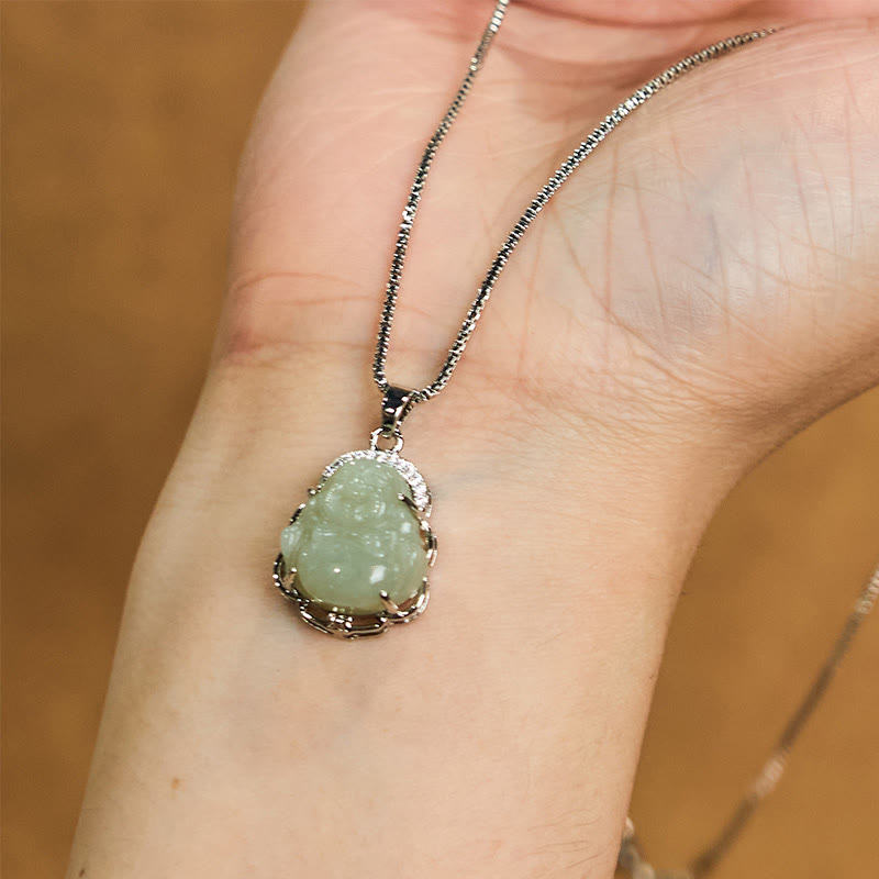 Hetian Jade Laughing Buddha Necklace for Abundance & Luck