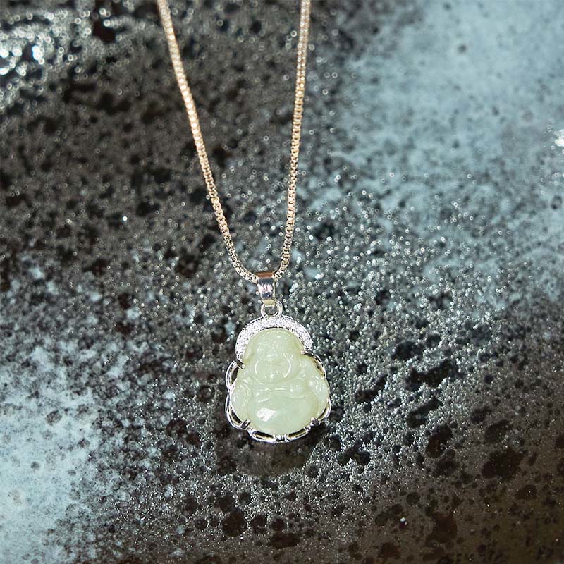 Hetian Jade Laughing Buddha Necklace for Abundance & Luck