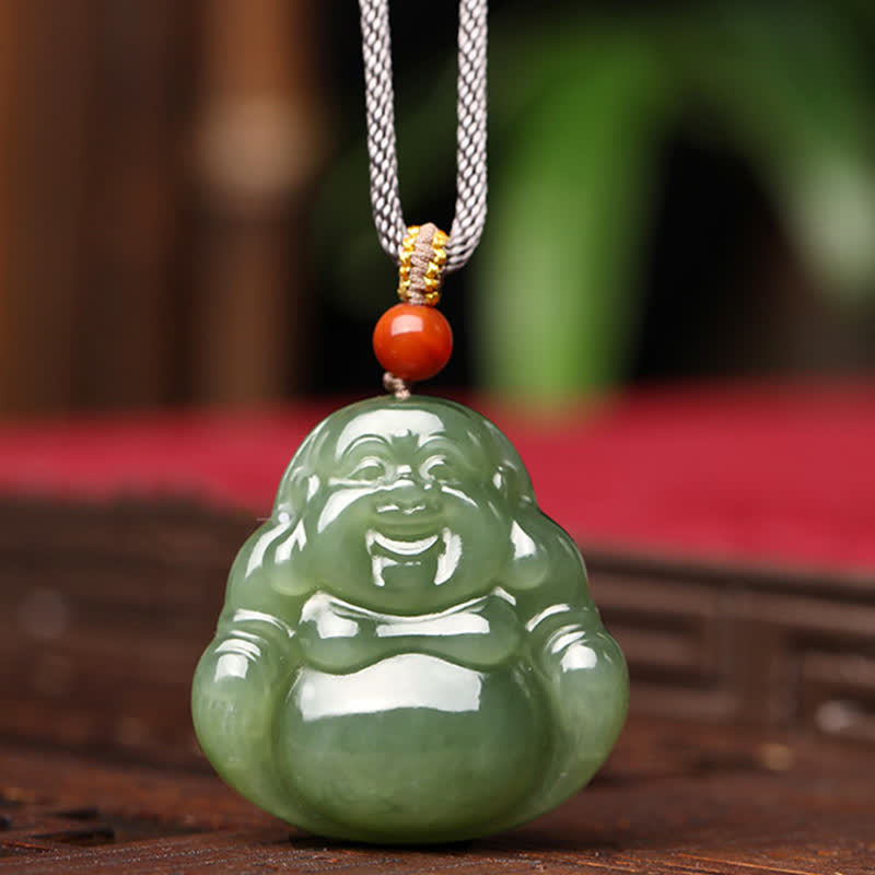 Hetian Jade Laughing Buddha Necklace for Abundance & Prosperity