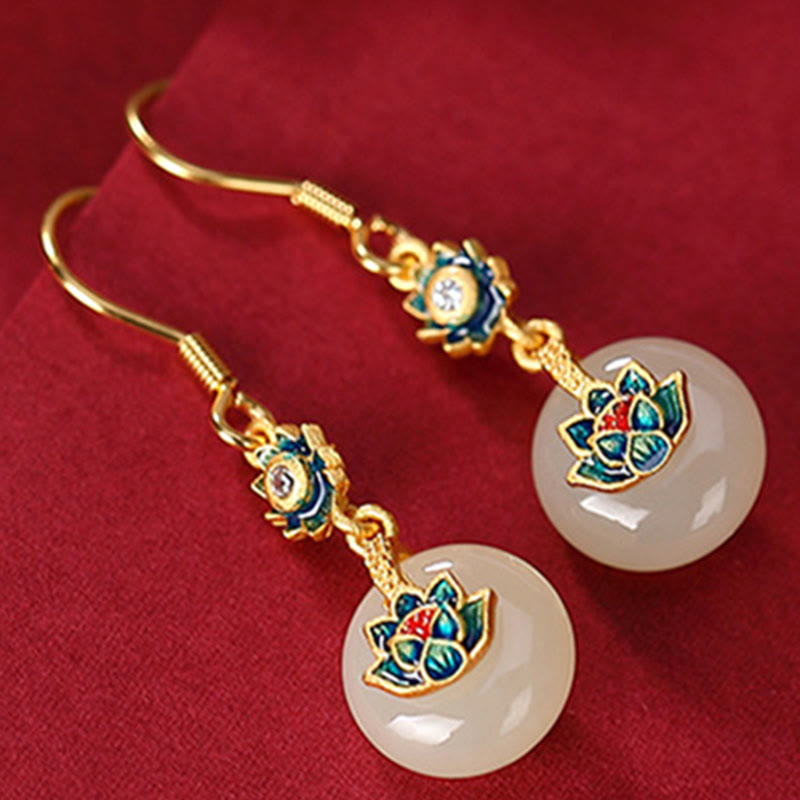 Hetian Jade Lotus Ring & Earrings Set | Gold Silver Spiritual Luck