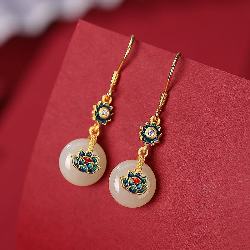 Hetian Jade Lotus Ring & Earrings Set | Gold Silver Spiritual Luck