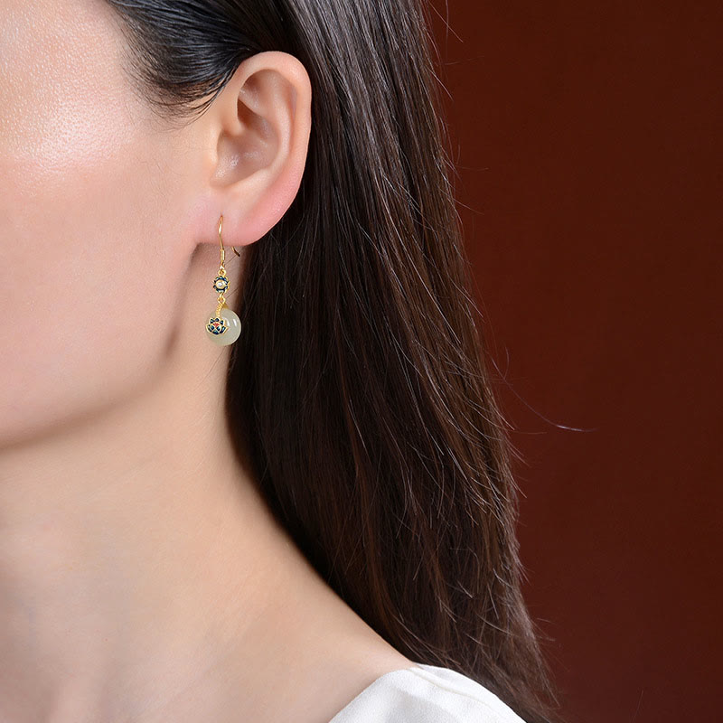 Hetian Jade Lotus Ring & Earrings Set | Gold Silver Spiritual Luck