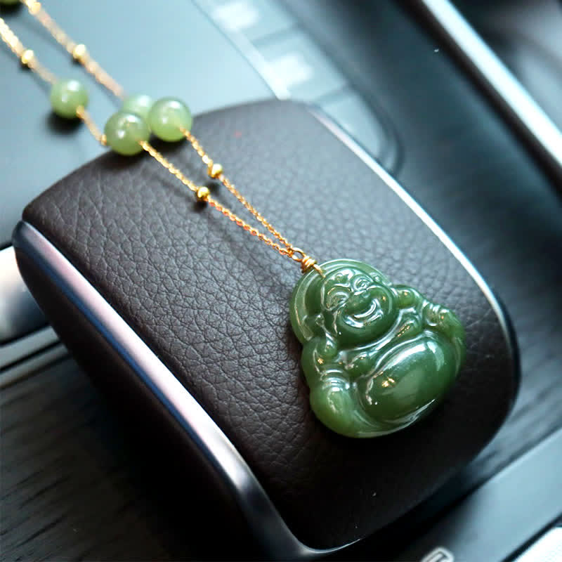 Hetian Jade Luck Necklace with Laughing Buddha Pendant