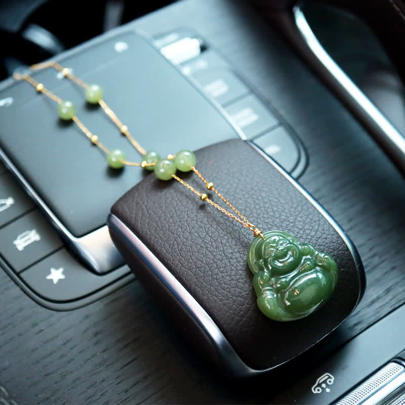 Hetian Jade Luck Necklace with Laughing Buddha Pendant