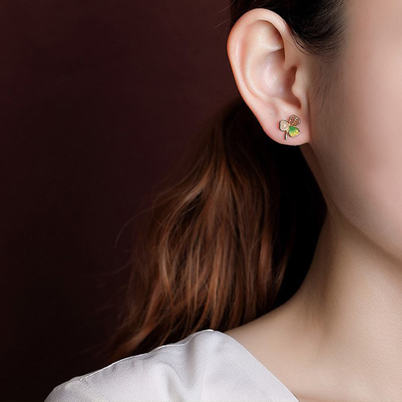 Hetian Jade Luck Shamrock Necklace & Earrings Set