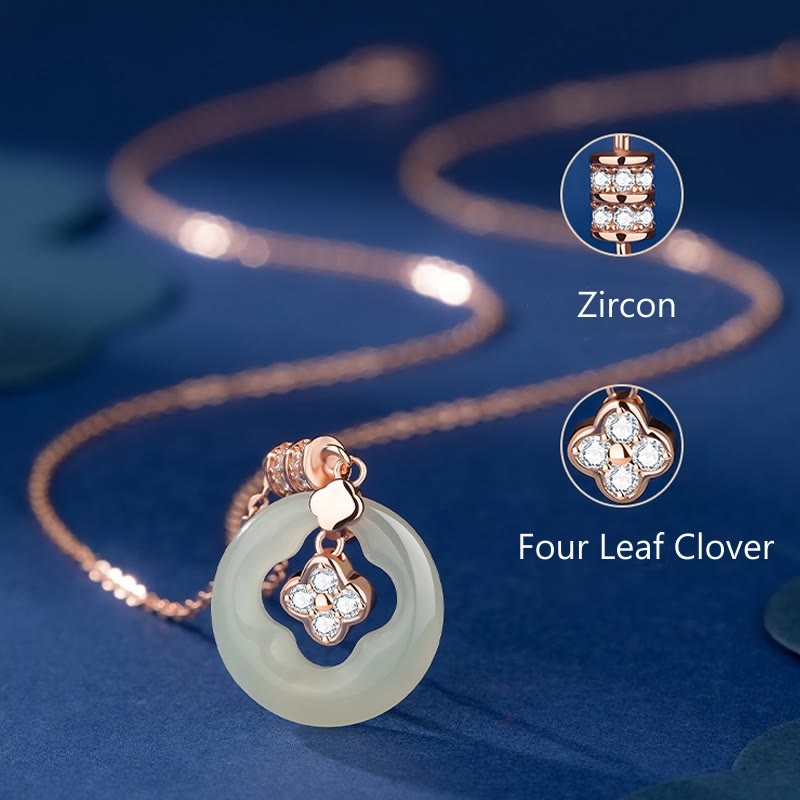 Hetian Jade Lucky Four Leaf Clover Necklace for Prosperity
