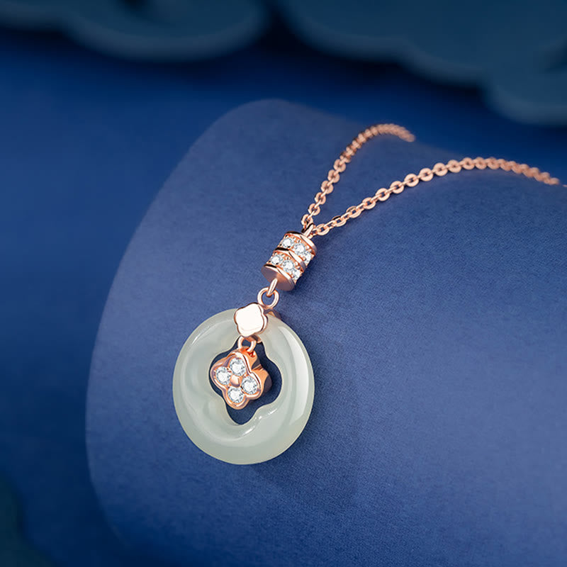 Hetian Jade Lucky Four Leaf Clover Necklace for Prosperity