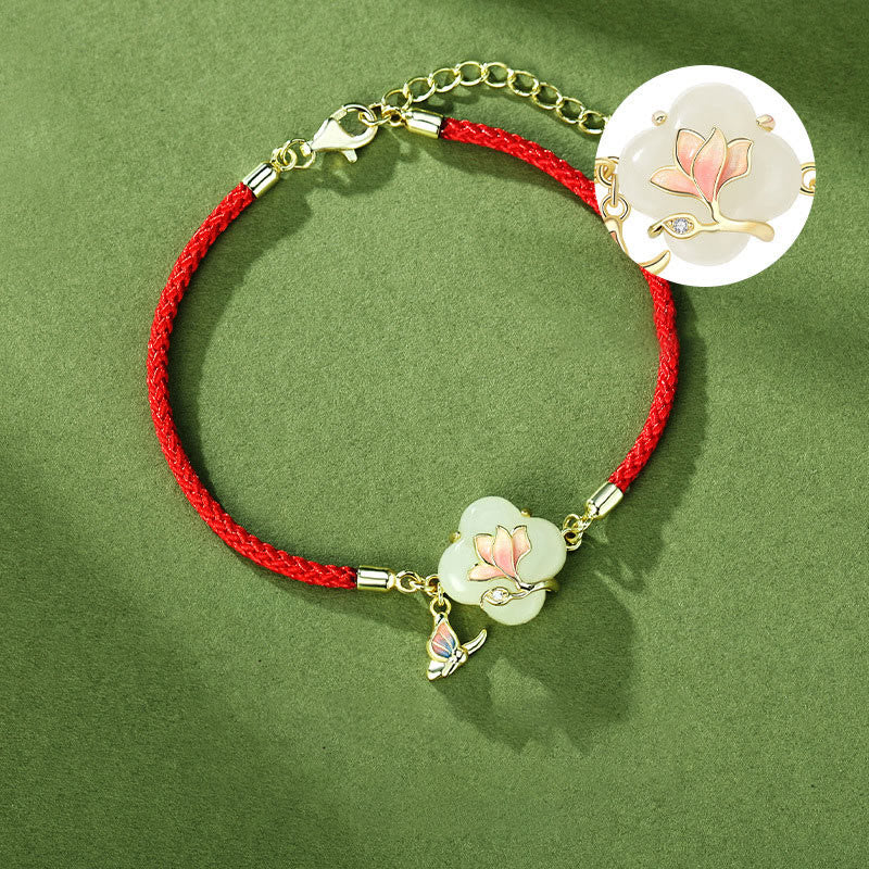 Hetian Jade Magnolia Flower Butterfly Luck Bracelet