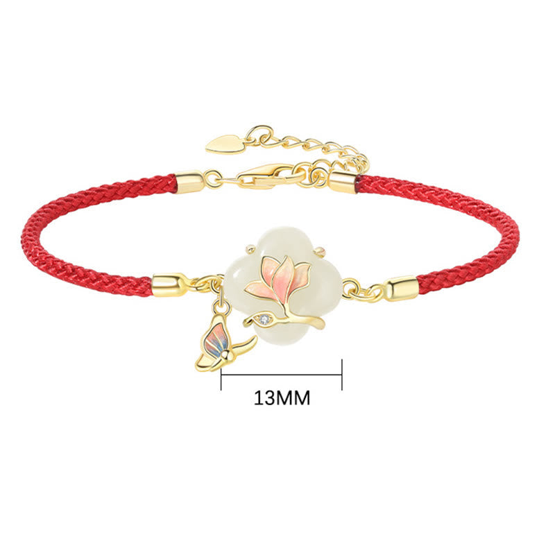 Hetian Jade Magnolia Flower Butterfly Luck Bracelet