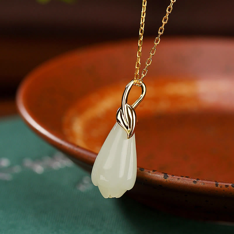 Hetian Jade Necklace with Magnolia Flower | Abundance Symbol