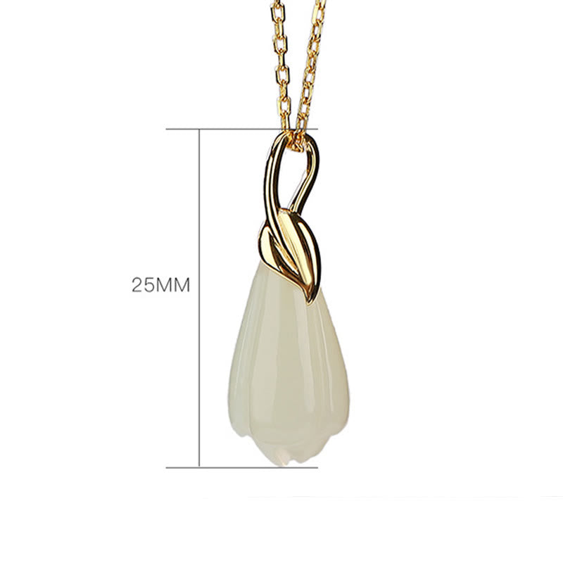 Hetian Jade Necklace with Magnolia Flower | Abundance Symbol