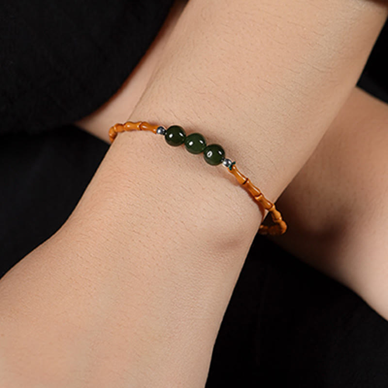 Hetian Jade and Olive Pit Luck Bracelet 6mm Beads