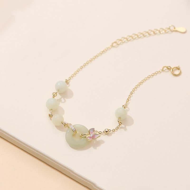 Hetian Jade Peace Buckle Bracelet & Necklace Set - 925 Silver