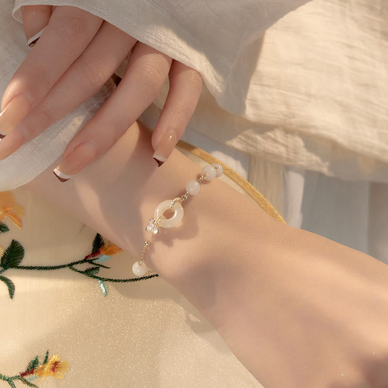 Hetian Jade Peace Buckle Bracelet & Necklace Set - 925 Silver