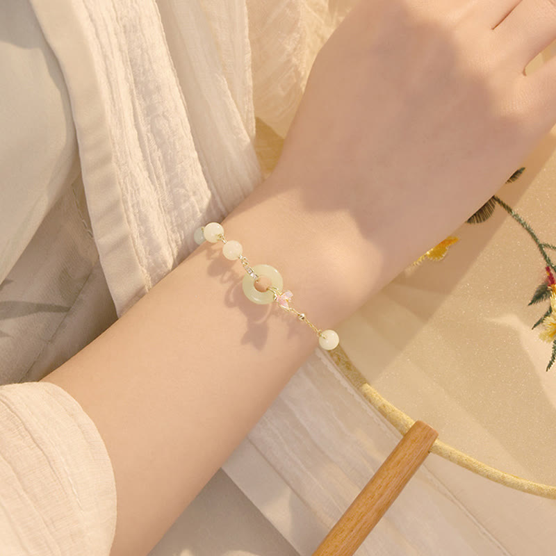 Hetian Jade Peace Buckle Bracelet & Necklace Set - 925 Silver