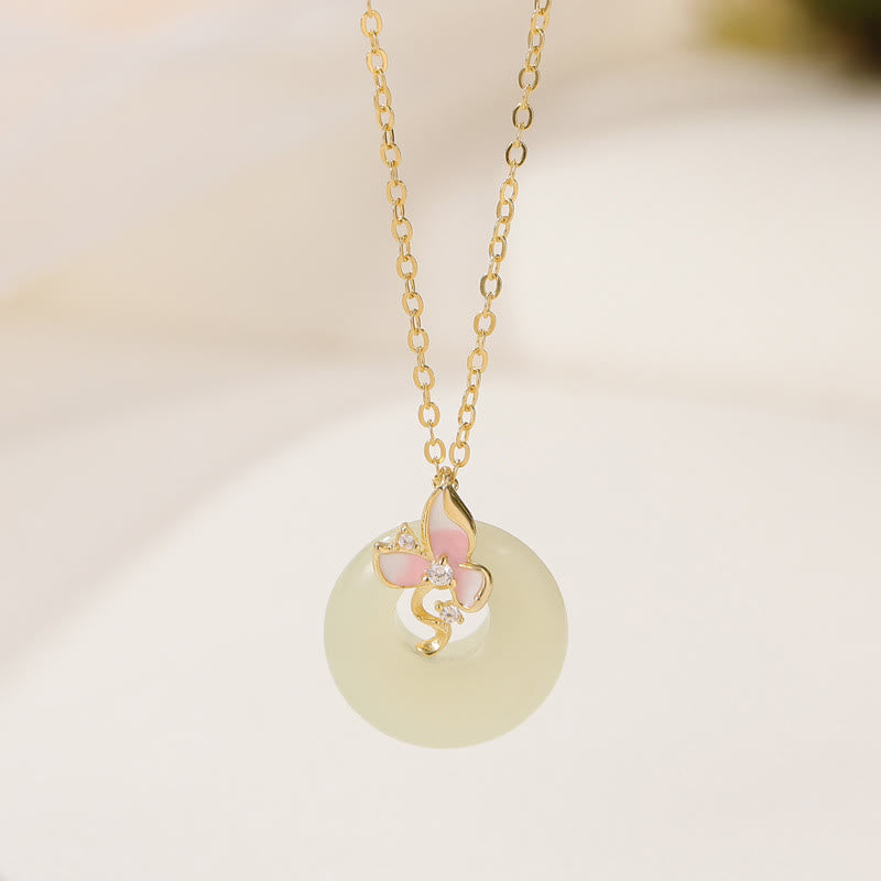 Hetian Jade Peace Buckle Bracelet & Necklace Set - 925 Silver