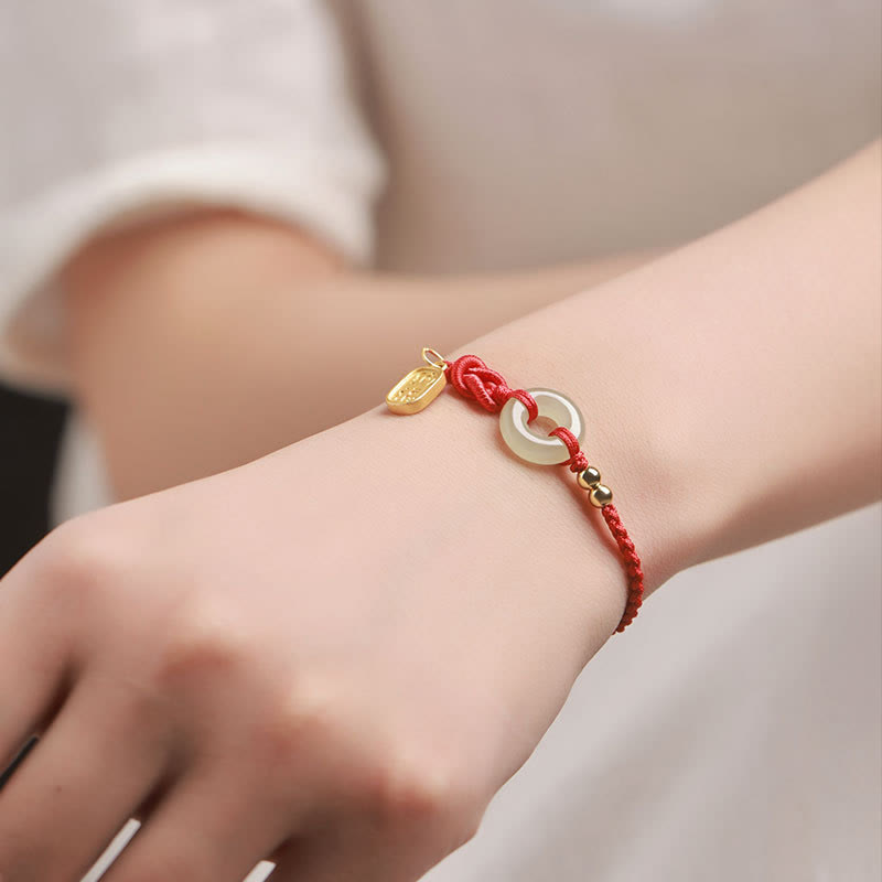 Hetian Jade Peace Buckle Fu Bracelet for Luck