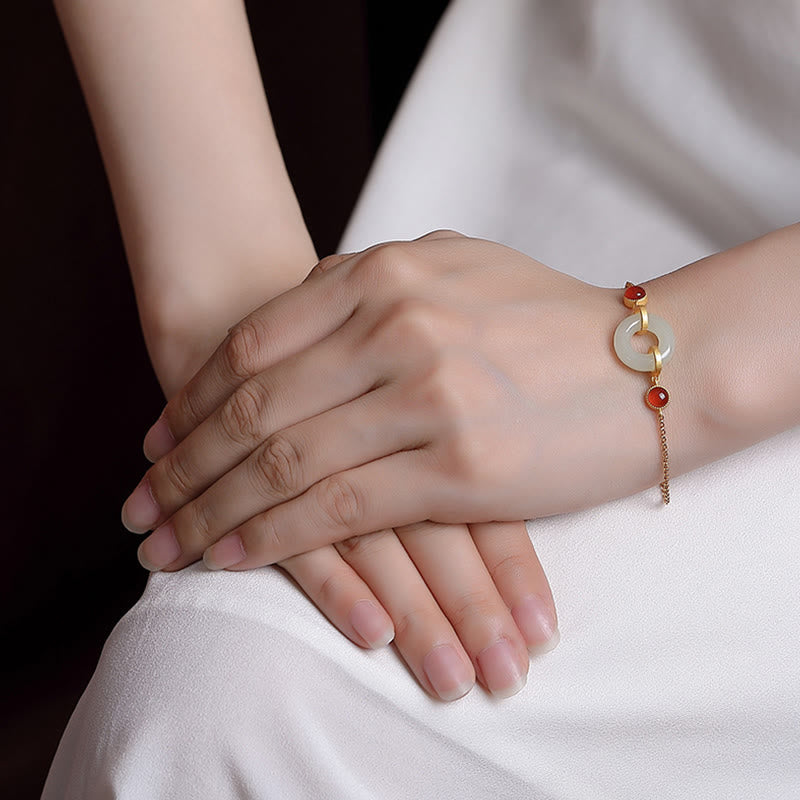 Hetian Jade Peace Buckle Luck Bracelet 16+3cm Prosperity