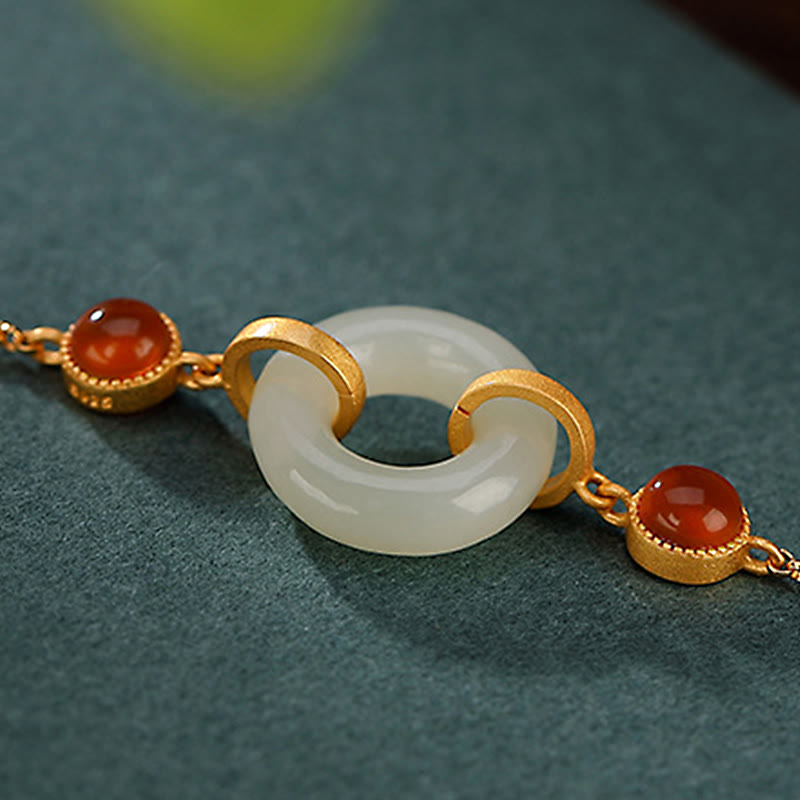 Hetian Jade Peace Buckle Luck Bracelet 16+3cm Prosperity