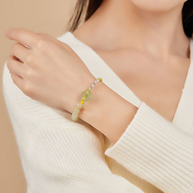 Hetian Jade Peace Buckle Luck Bracelet|Sterling Silver Charm