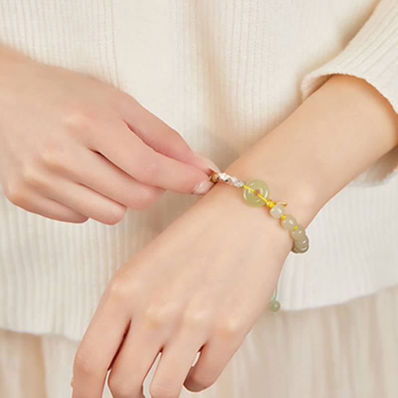 Hetian Jade Peace Buckle Luck Bracelet|Sterling Silver Charm